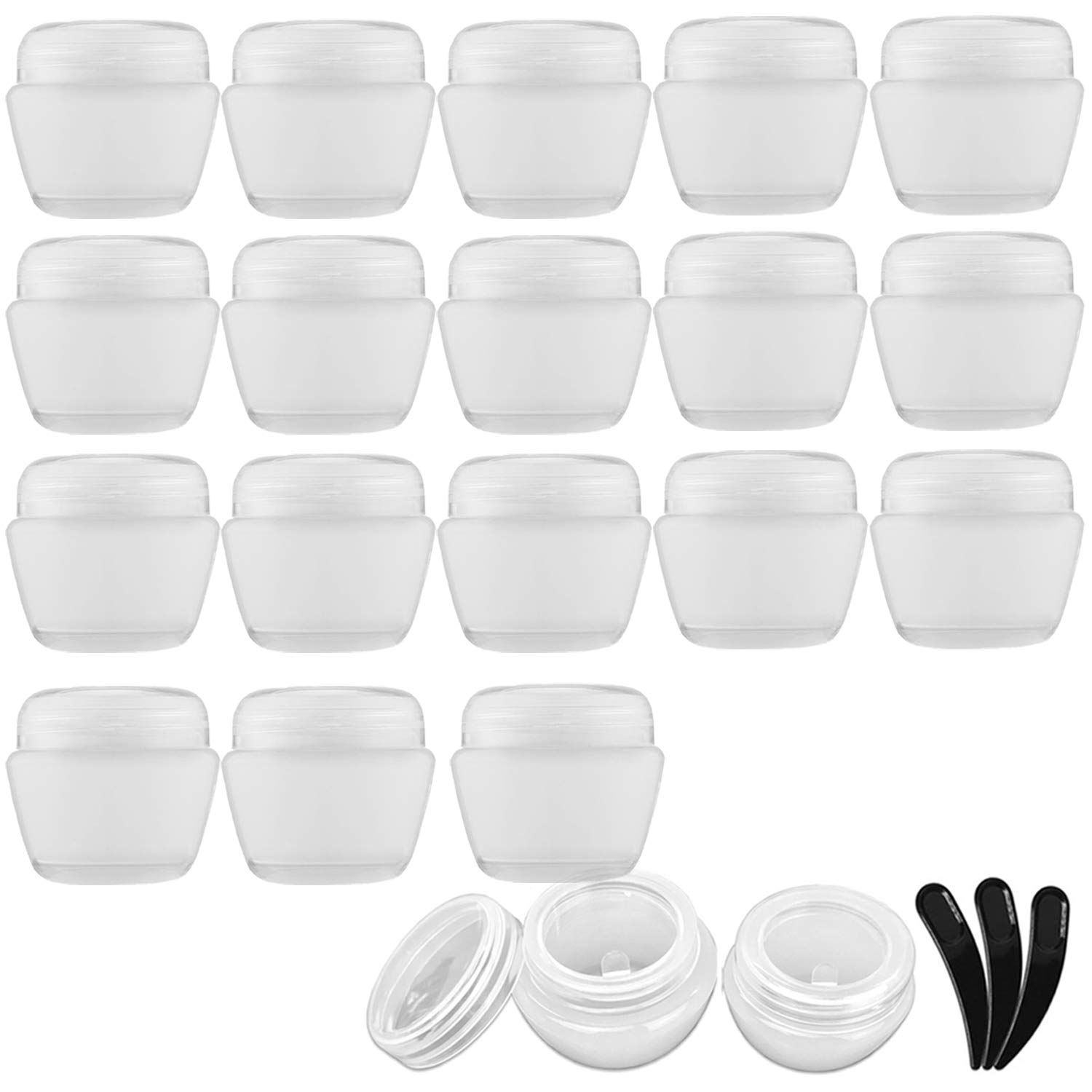 Alledomain Transparent 20 Pieces 20Ml / 20G Empty Clear Cosmetic Pots With 3 Mini Spatula, Plastic Refillable Travel Sample Container Jars With Lids And Inner Liners For Makeup Creams Lotions Beauty Nail