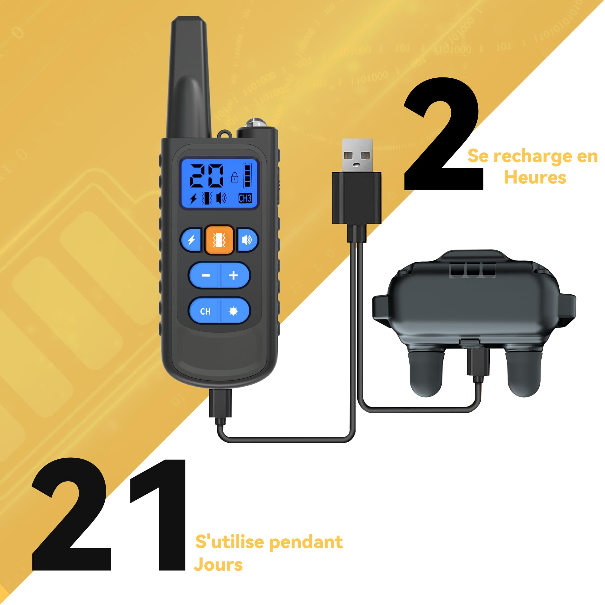 Meloive Collier de Dressage pour Chiens Rechargeable,Portée de 3000m,avec Mode Vibration,Son,Choc Statique et Lumière,IPX67 Résistant à L’Eau,Adapté Aux Chiens de Petites et Moyennes Tailles,Noir