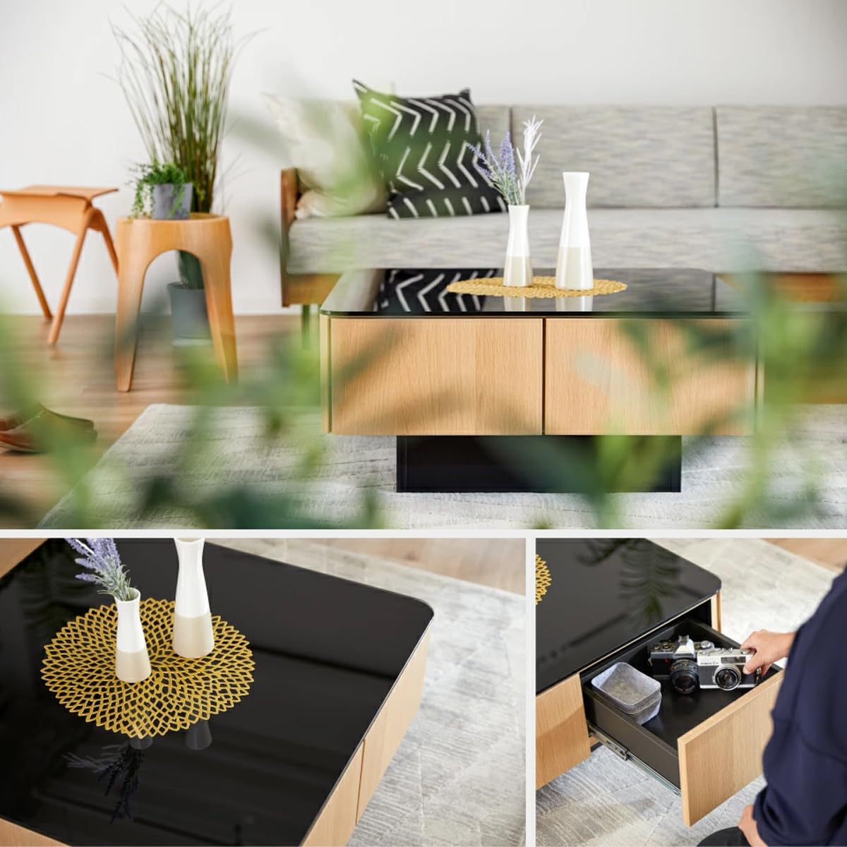 Amazon｜大川家具 モーブル 日本製 天然木×ガラスの異なる素材が美しい