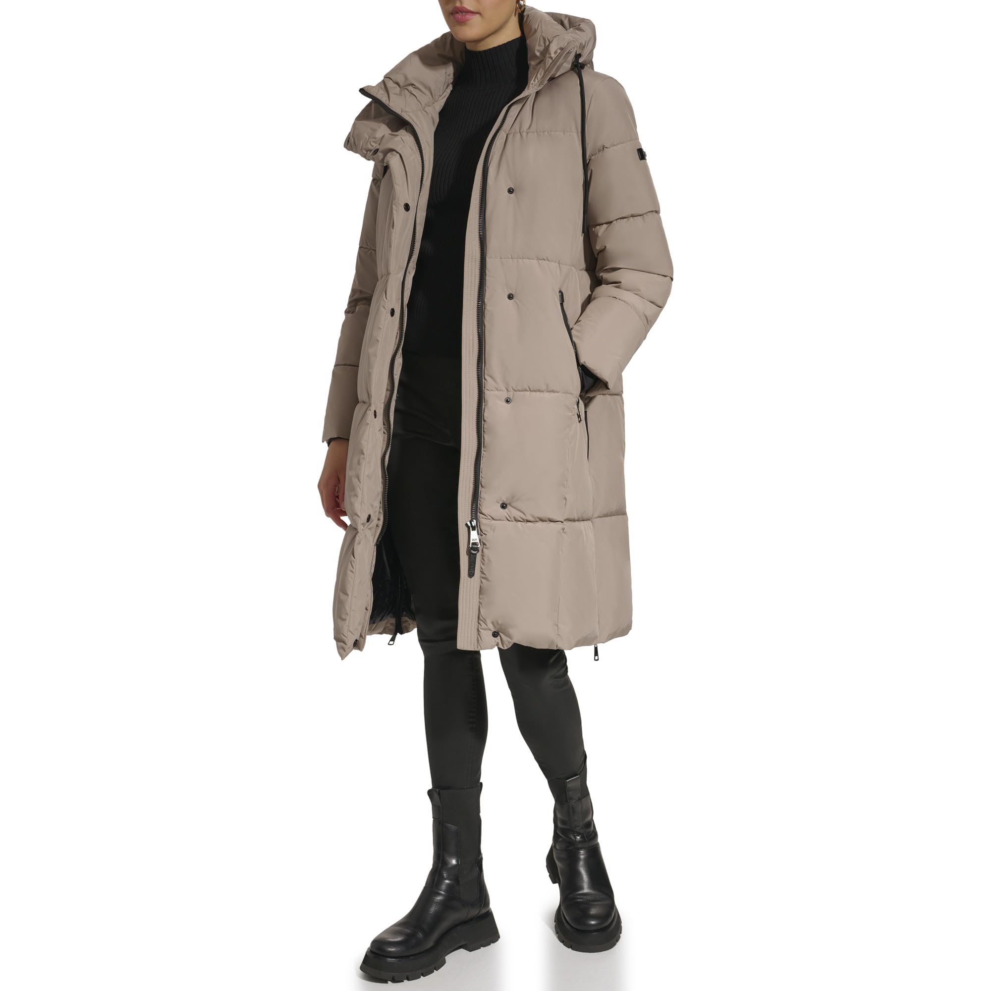 Dkny Womens Hooded Long Down Alternative Puffer Jacket