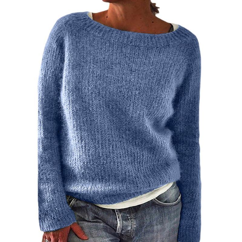 Womens Crewneck Sweaters Classic Relaxed Fit Casual Fall Fashion Long Sleeve Knitted Pullover Sweater Business
