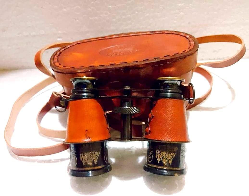 Okulary operowe w stylu vintage ze skórzanym etui, mosiężna lornetka z paskiem do noszenia, dekoracyjne okulary teatralne