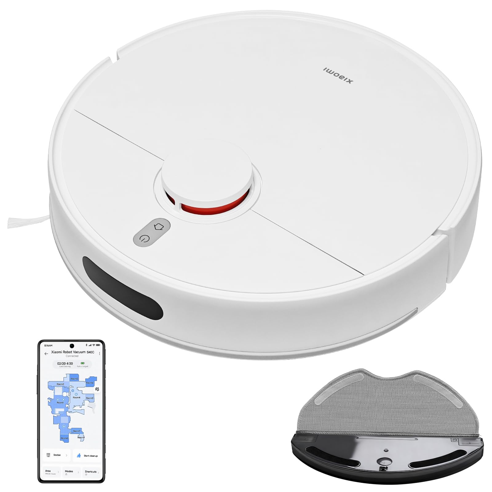 XIAOMI Robot Aspirador y Fregasuelos S40C, 5000Pa Aspirador Robot con Navegación Láser LDS, Función de Fregado, Control por App y Voz, Aspirador Robot Lavador para Alfombras Suelo Duro