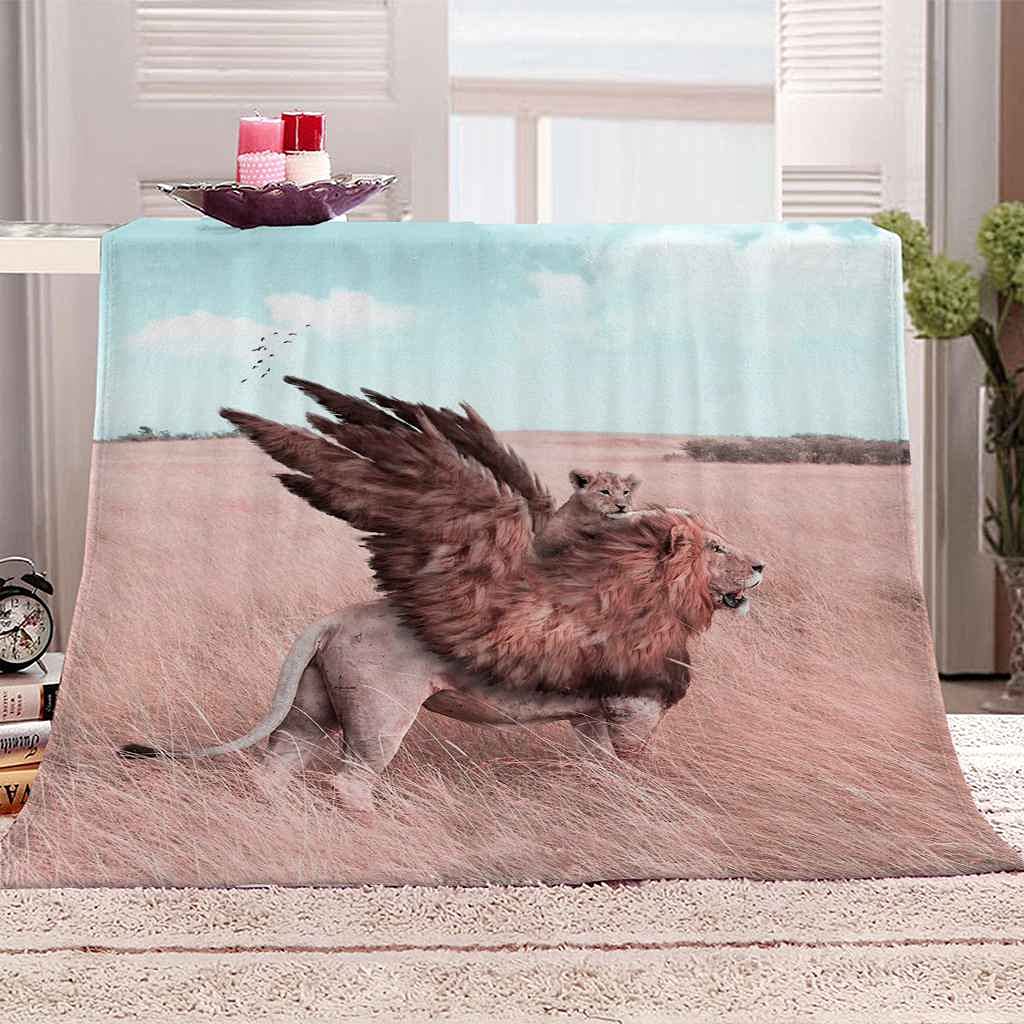 Couverture Polaire Lion 150x200 cm en Flanelle Microfibre Douce pour Canapé