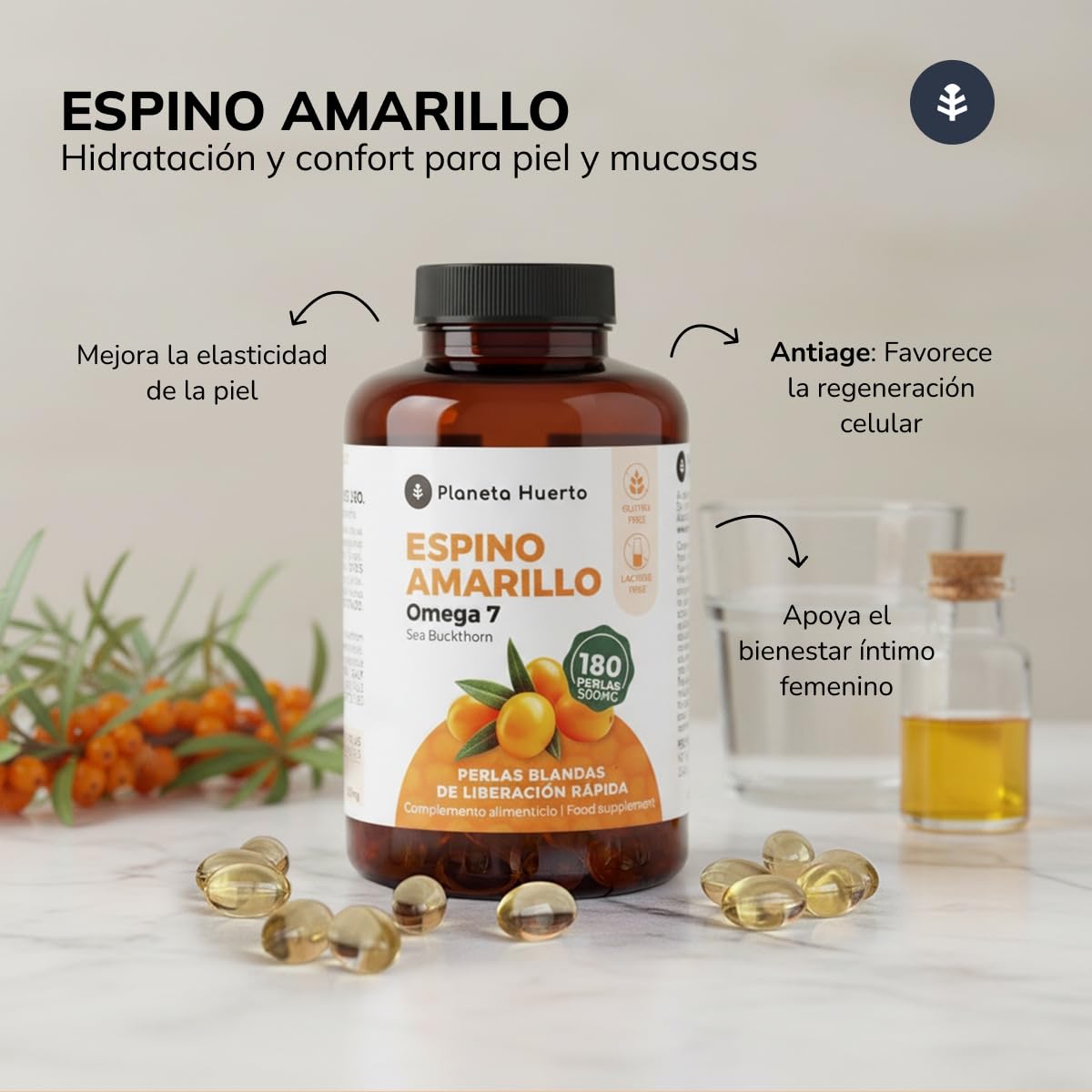 PLANETA HUERTO | Omega 7 180 Cápsulas Suplemento Natural Rico Vitaminas A, B1, B2, C, E y K - Omega 7 Acción Antiinflamatoria y Antioxidante