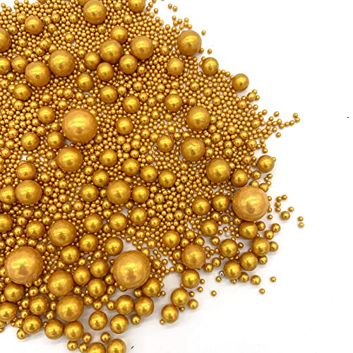 Weraru Edible Gold Pearl Sugar Sprinkles Candy Mixing Size Baking Edible Cake Decorations Cupcake Toppers Cookie Decorating Celebrations Wedding Shower Party Chirstmas Supplies 120g/ 4.2oz