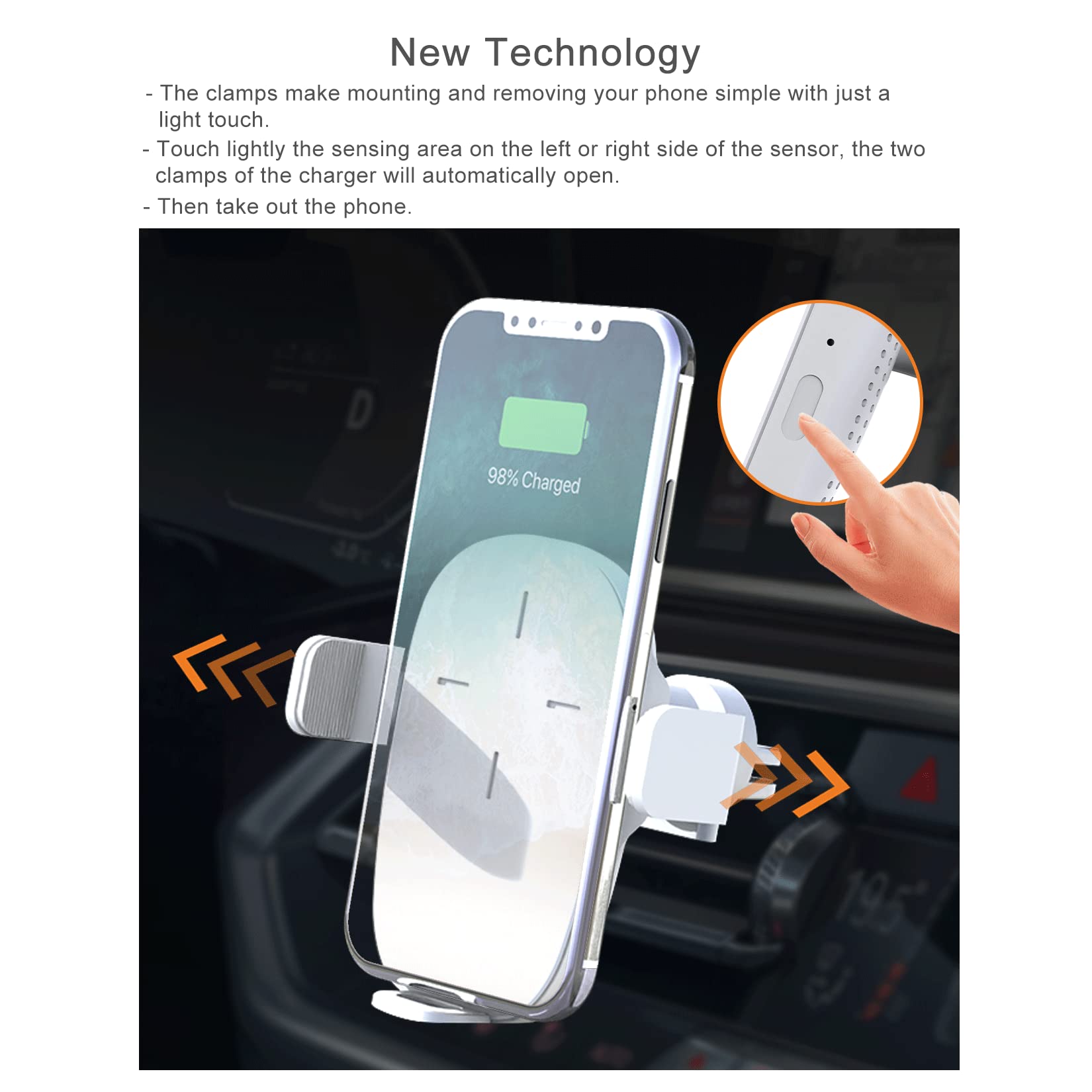 Eono C3-15W Qi-Kabelloses-Kfz-Handyladegeräte-Wireless Car phone Charger-handyhalterung Auto mit ladefunktion-Kfz-Ladegeräte für iPhone Huawei(White)