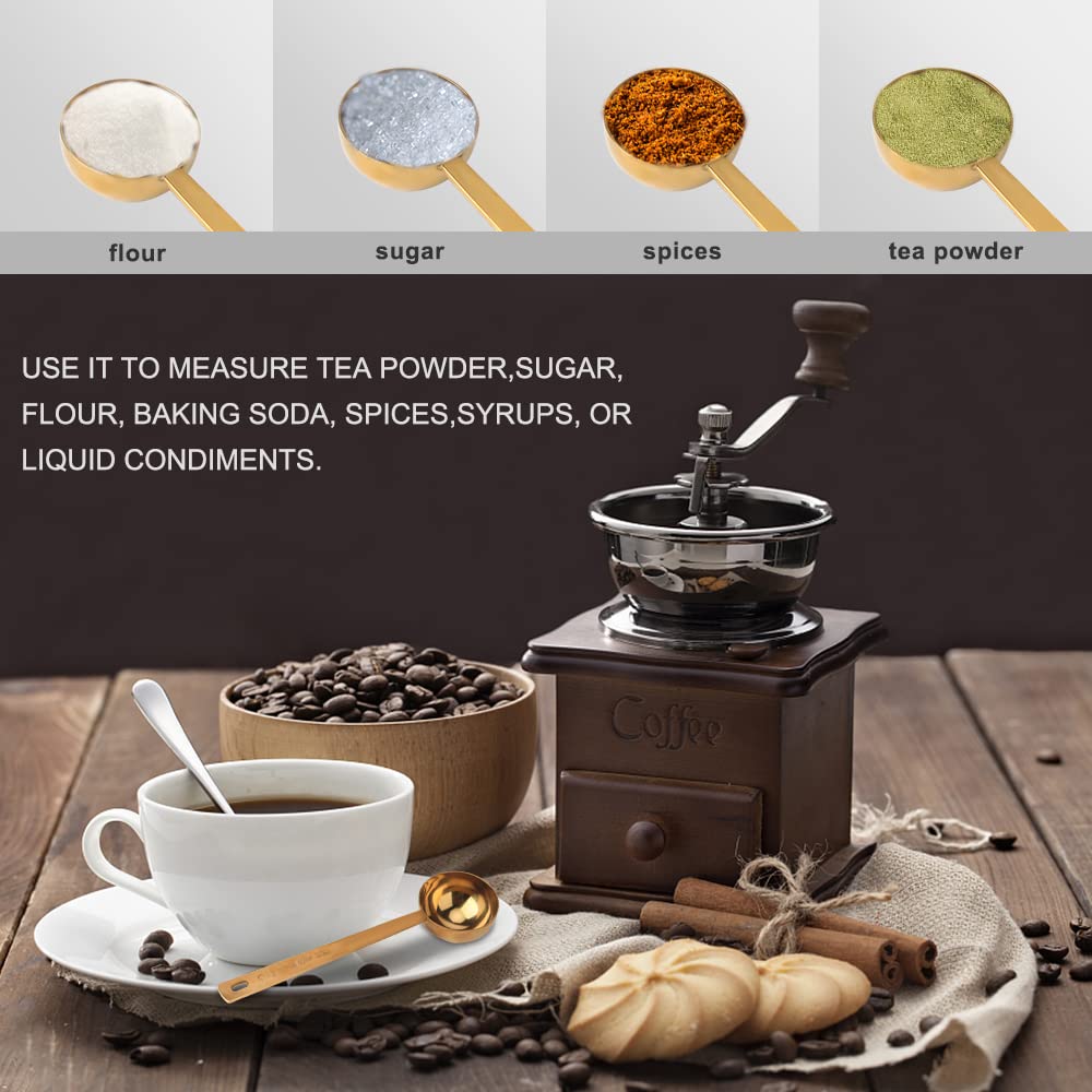 Coffee Scoop Set - Gold Stainless Steel Tablespoons (15ml and 30ml) for Coffee Milk Powder, Fruit Powder - 2 Pack (Long) - Image 4