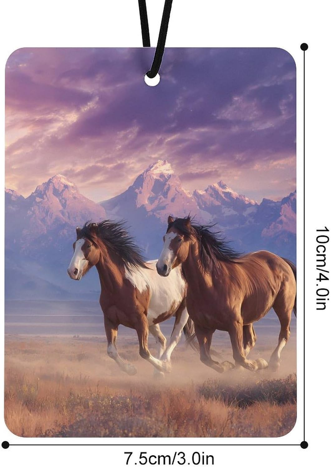 Running Horses Sunset Sky Mountains Car Air Freshener Cute Hanging Aromatherapy Tablets for Car Home Square