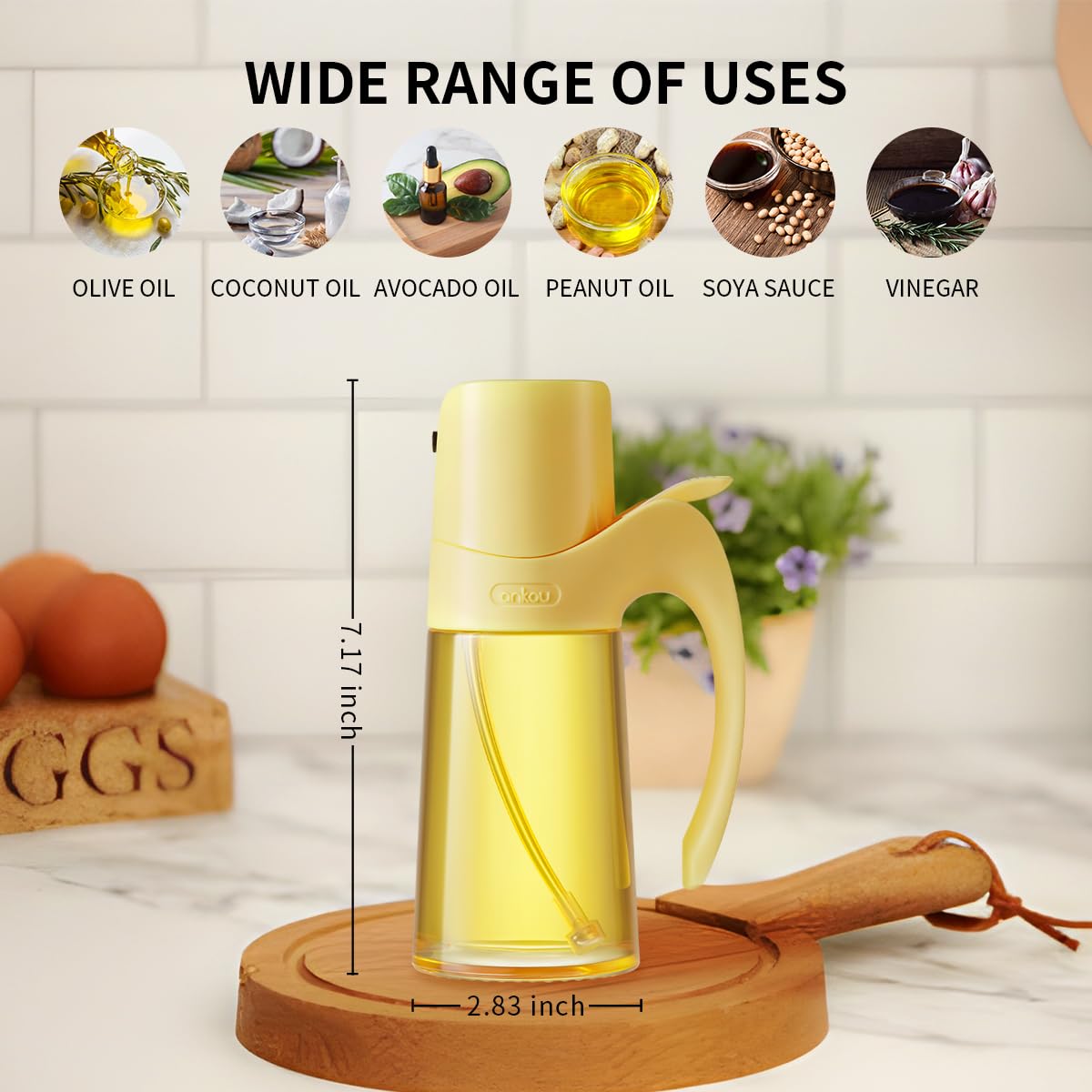 Pulverizador de aceite para cocinar, botella de aceite de oliva de 10 onzas líquidas para cocina, dispensación de aceite de oliva de niebla fina, botellas de vinagre de vidrio de borosilicato alto,