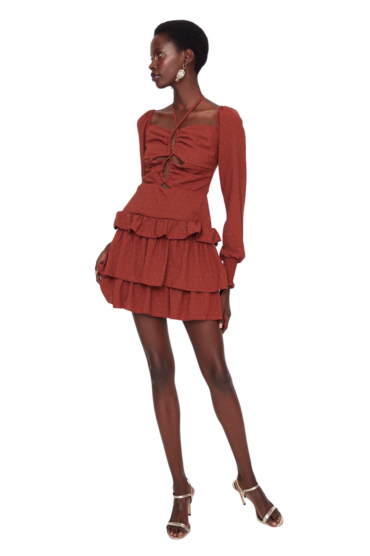 Trendyol Women Mini Skater Regular fit Woven Dress,Tile,38
