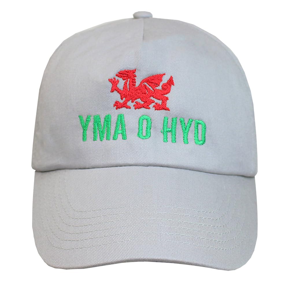 TeddyT's Adult Welsh Football Yma O HYD Dragon Baseball Cap (Light Grey)