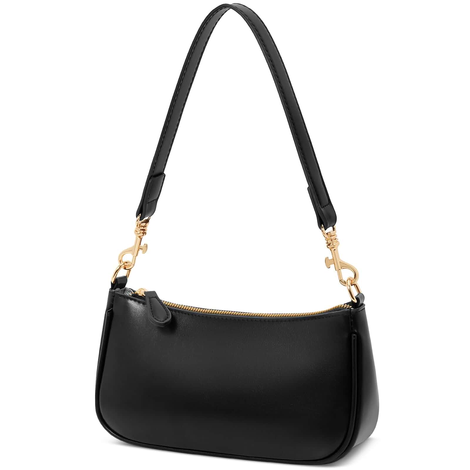 KKXIU Small Black Purse for Women, Cute Mini Shoulder Bag Zipper Closure 2 Removable Straps, Retro Underarm Bags, Classic Crossbody Bag, Handbag for Women