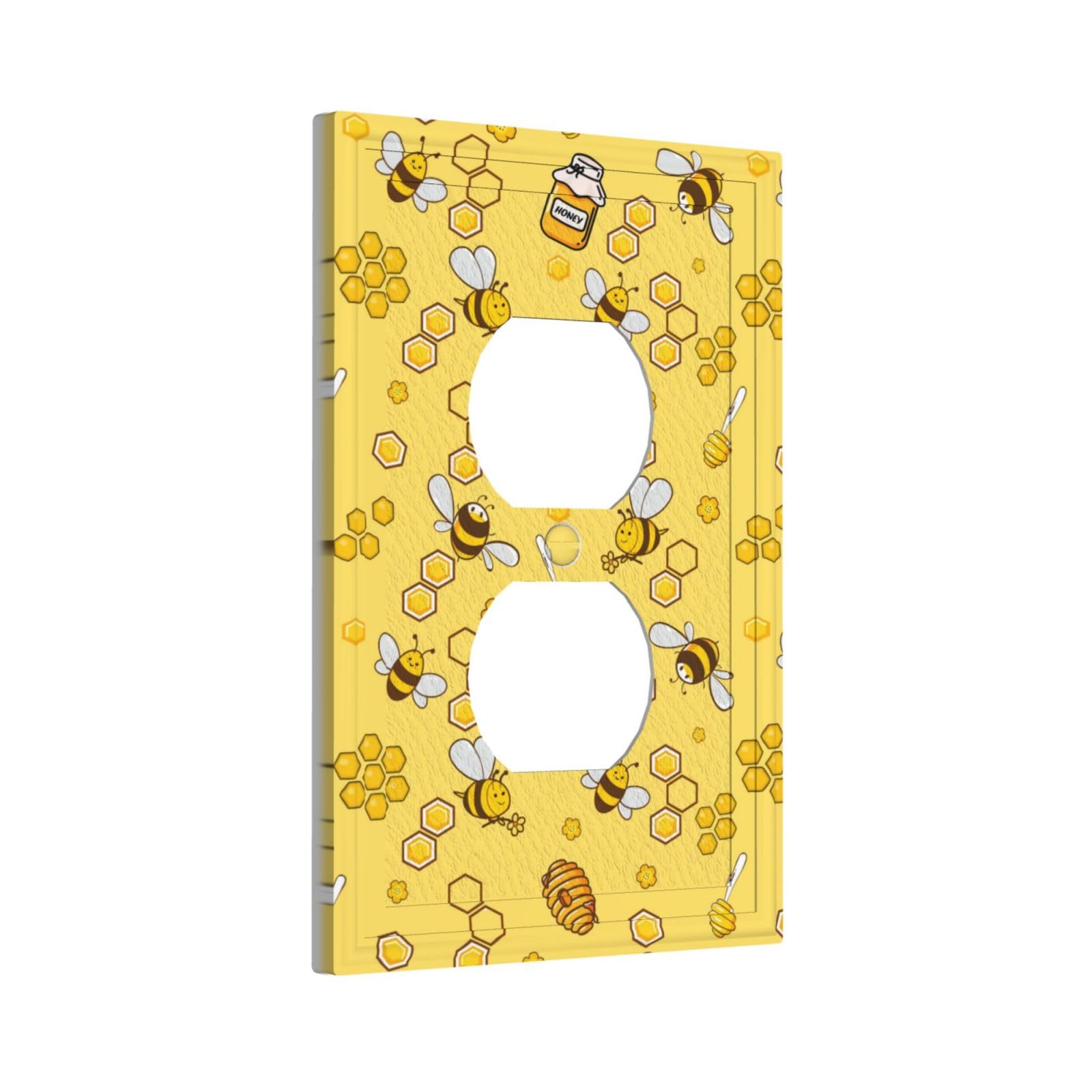 TEIKKIOP Yellow Bee Honey Outlet Covers Light Switch Cover Decorative Wall Plate Socket Covers Faceplates Lightswitch for Kids Bedroom Bathroom