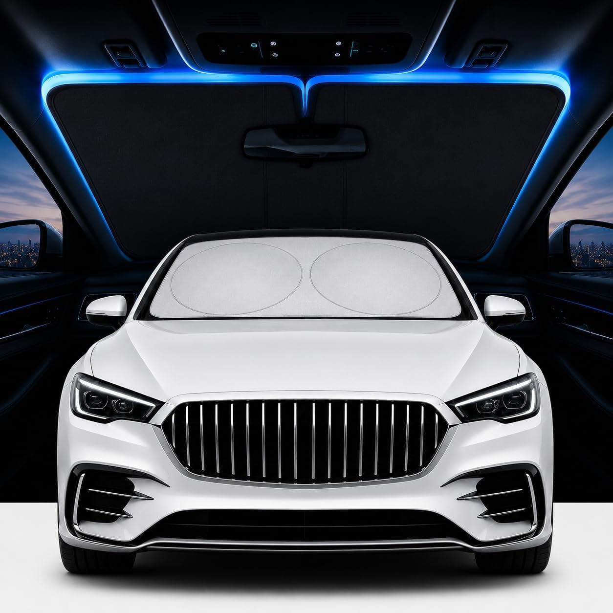 RevLux Car Windshield Sun Shade | Keeps Car Cooler in Extreme Heat, Blocks 99% UV Rays & Protects Dashboard | ZeroLight Thermal Shield Tech | Foldable Sunshade for Sedan SUV | Standard Fit — 59" × 31"