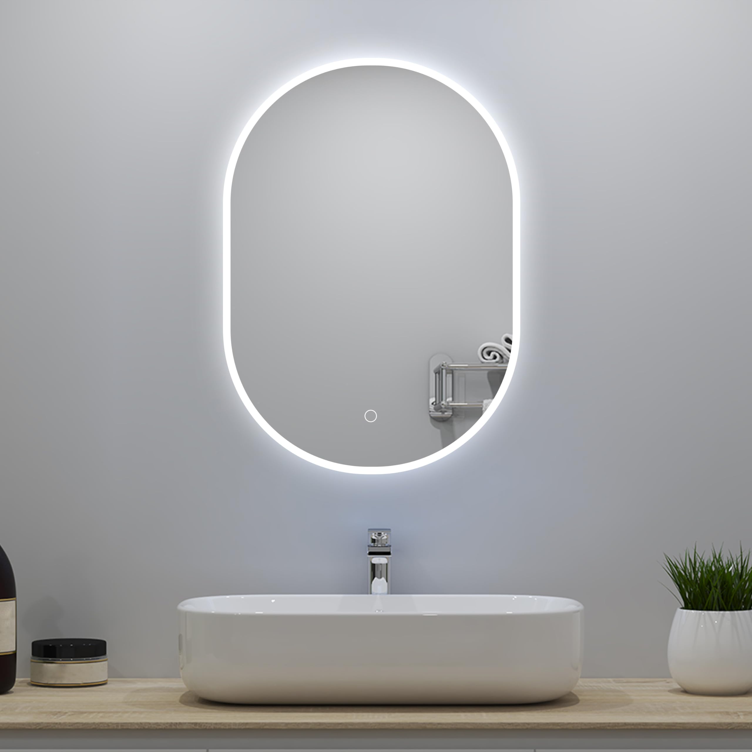 Biubiubath Dimmable+3 Colors Oval Bathroom Mirror With Led Lights,60 * 80Cm Wall Mounted Vanity Mirror Dimmable 3 Colors And Demister Pad,Hd Tempered Glass,Ip44,Horizontal/Vertical
