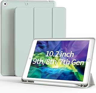 JKSML Case for iPad 9th Generation 2021/ iPad 8th Gen Case 2020/ iPad 7th Gen Case 2019 10.2 Inch Case with Pencil Holder, [Auto Sleep/Wake] Slim Smart Trifold Stand iPad 9th/8th/7th Case, Light Green