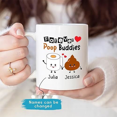 Miniatura 2 de Taza de café personalizada con nombres, Forever Poop Buddies, taza de cerámica de regalo para mejores amigos  mejores amigos  alma gemela, taza de