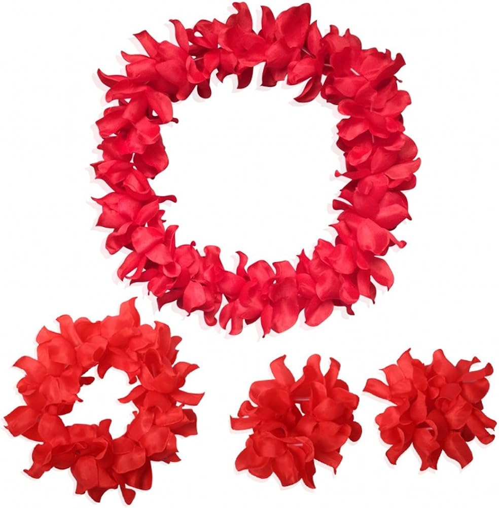 CISMARK Hawaiian Luau Flower Leis Jumbo Necklace Bracelets Headband Set Green: Clothing