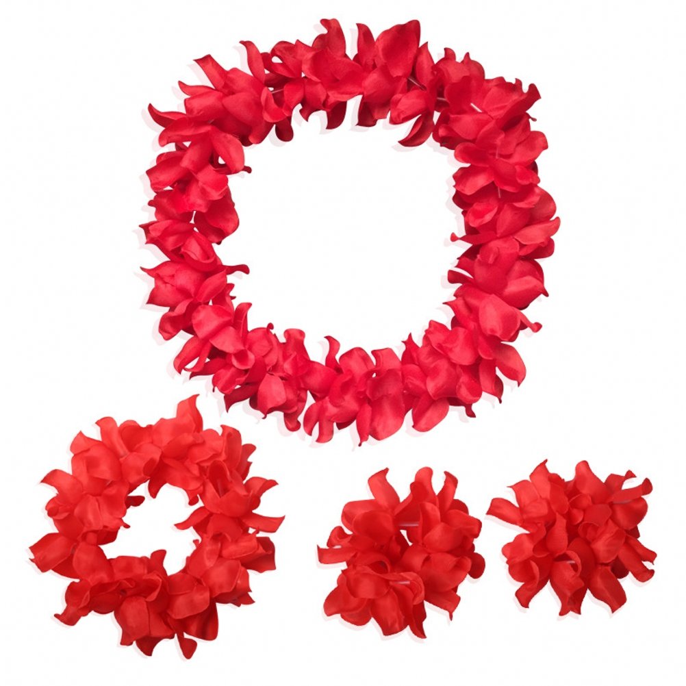 Hawaiian Luau Flower Leis Jumbo Necklace Bracelets Headband Set