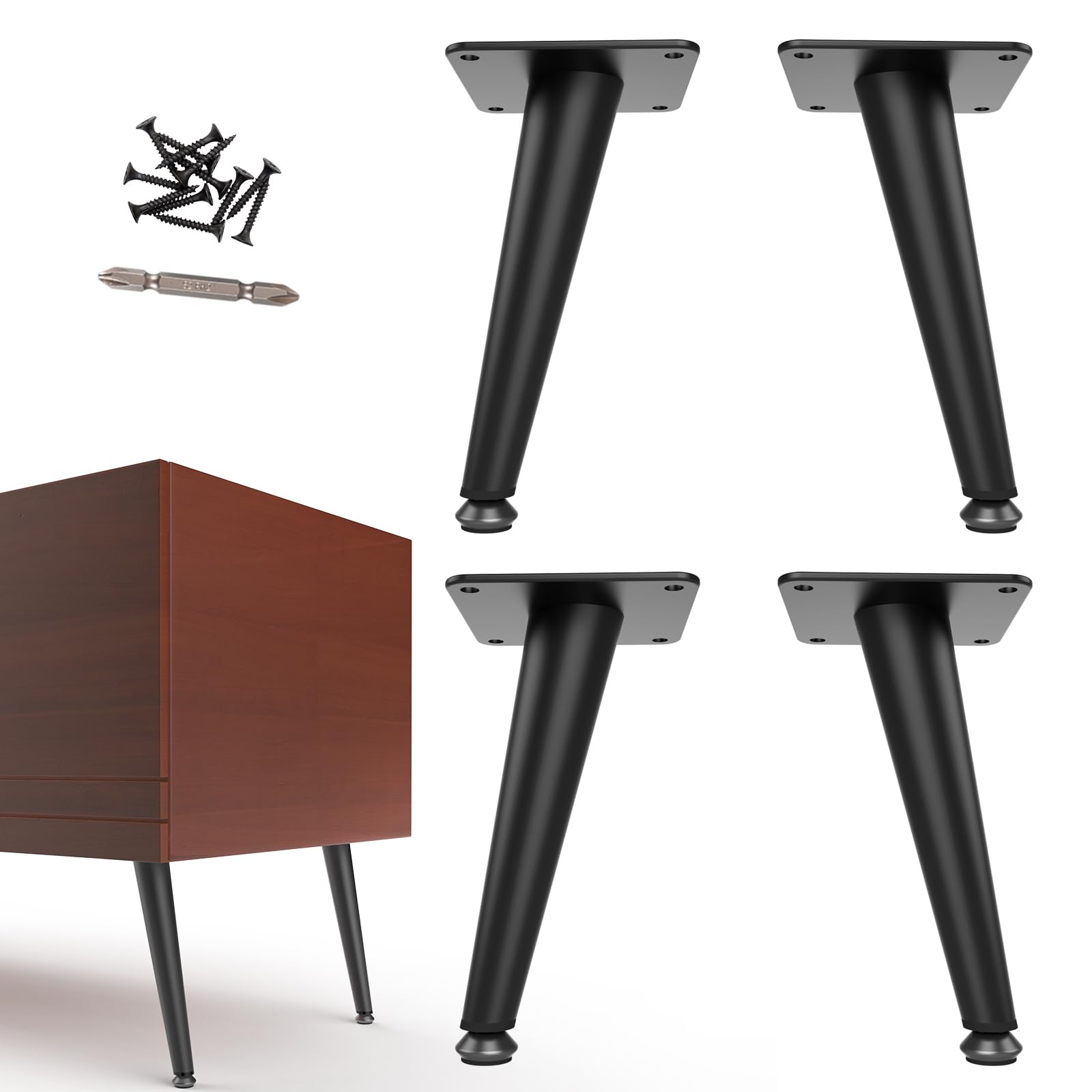 SunVFaFa Metal Legs for Furniture Set of 4, Black Furniture Legs 20cm, Short Cabinet Legs Heavy Duty, Mid Century Modern Couch Feet Replacement for Sofa Cube Storage Futon Nightstand — image 1