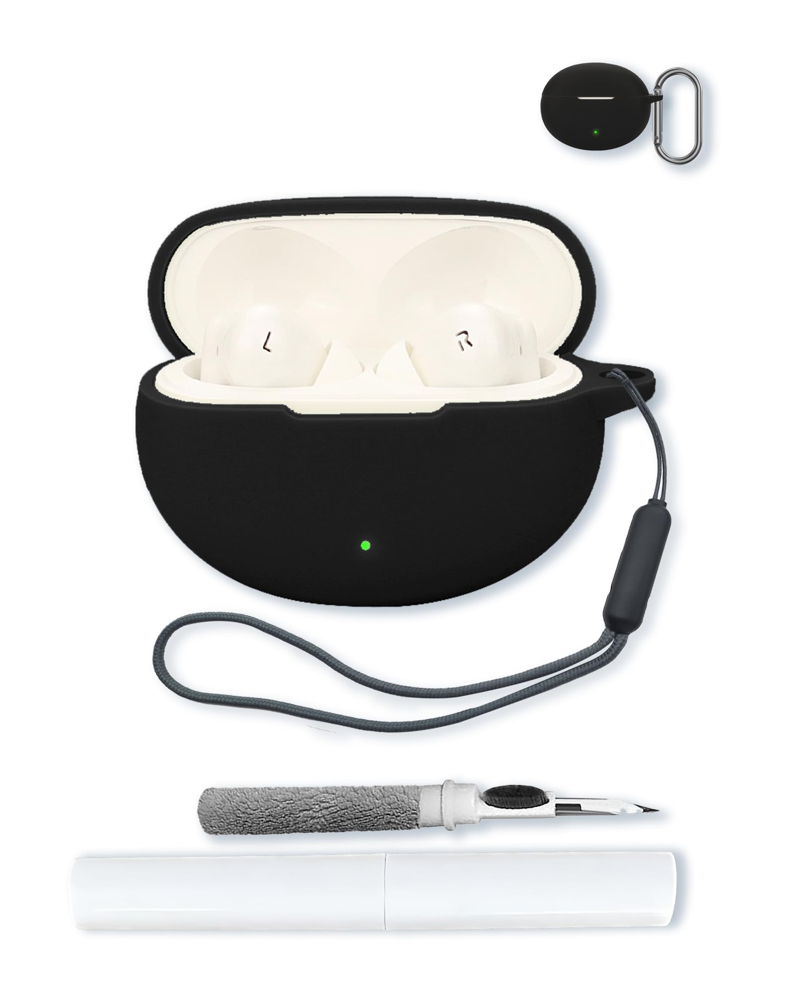 generic Compatible with OnePlus Nord Buds 3 Pro(2024) Soft Silicone Protective Case Cover with Keychain,Cleaning Kit and Lanyard, Shockproof Cover for OnePlus Nord Buds 3 Pro Wireless Earbuds-Black