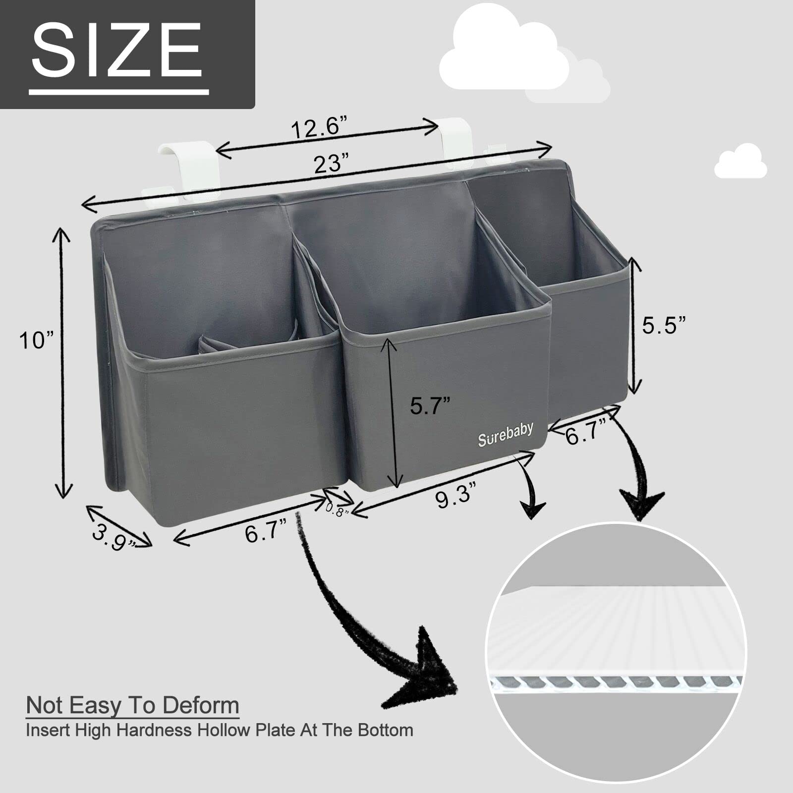 Organizador colgante 3 en 1 para pañales de bebé, almacenamiento para cuna y cambiador, apilador de pañales para habitación infantil, gris