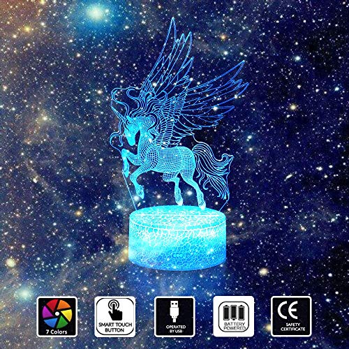 Jazz Pose 3D Lámpara, Luz LED USB y Batería Lámpara de Mesilla de Noche,3 Modes 3D 7 Colores para Niños, Bebé, Festival, Regalo de Cumpleaños, Dormir(Unicornio)