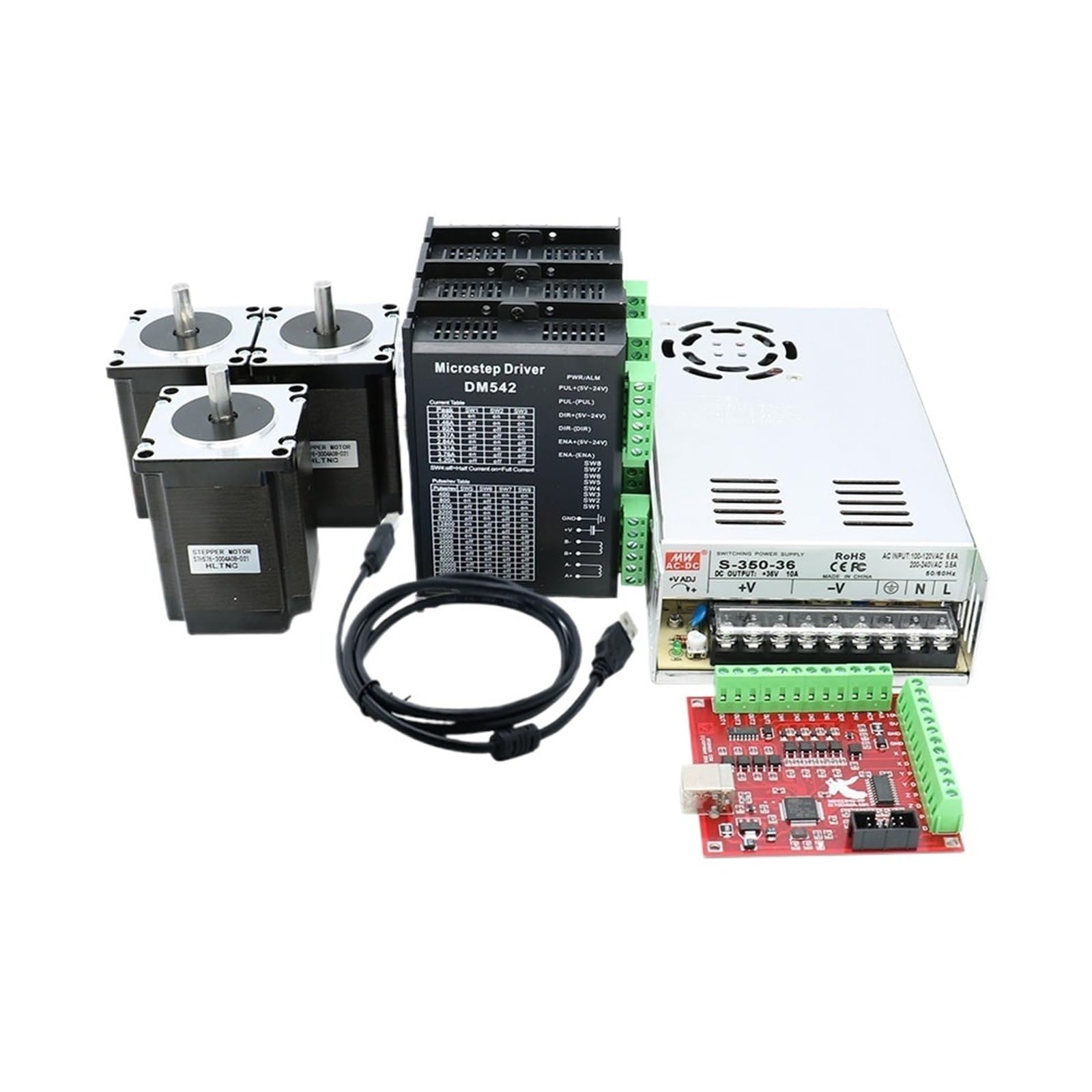 ONGCPQPEO 1pcs 2.5N / 3Nm 3A 23 57 X 100mm / 112mm Stepper Motor TB6600 DM542 DM556 Driver + 350W Power Supply Controller Card(3kit 57HS100,DM542)