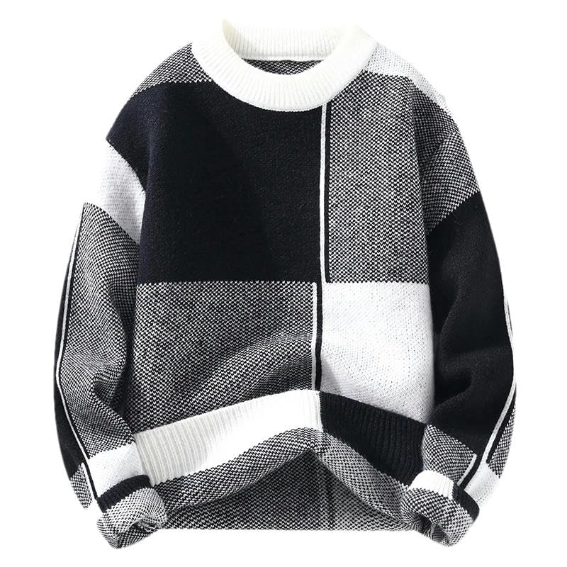 Pull d'hiver coréen contre le froid en maille épaisse à motif écossais