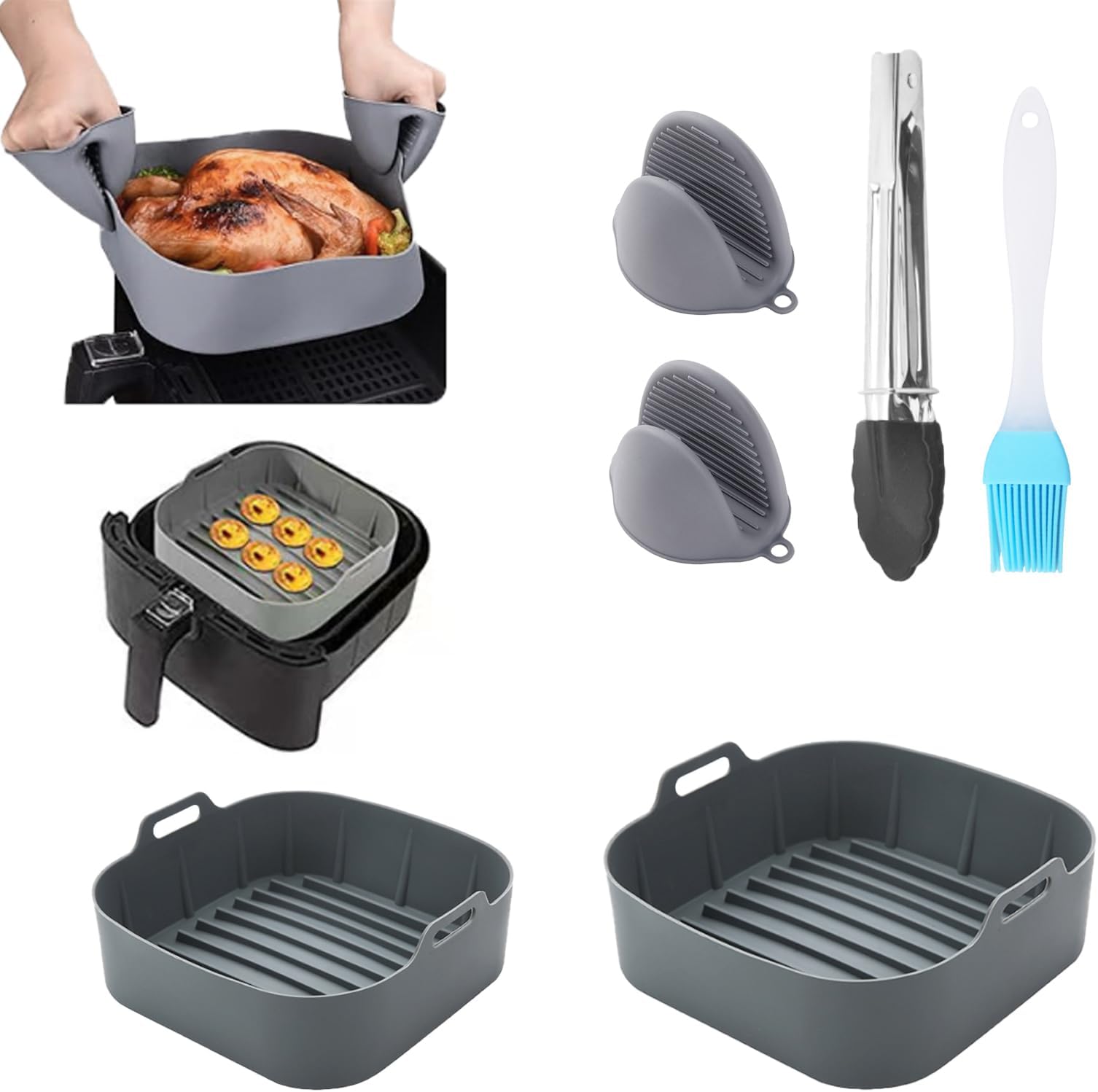 Plaque Pliable Four 2 Accessoires Friteuse Air En Silicone - Plaque Cuisson Pliable Micro-ondes (Noir+Bleu) Set 2 Pièces Noir Bleu
