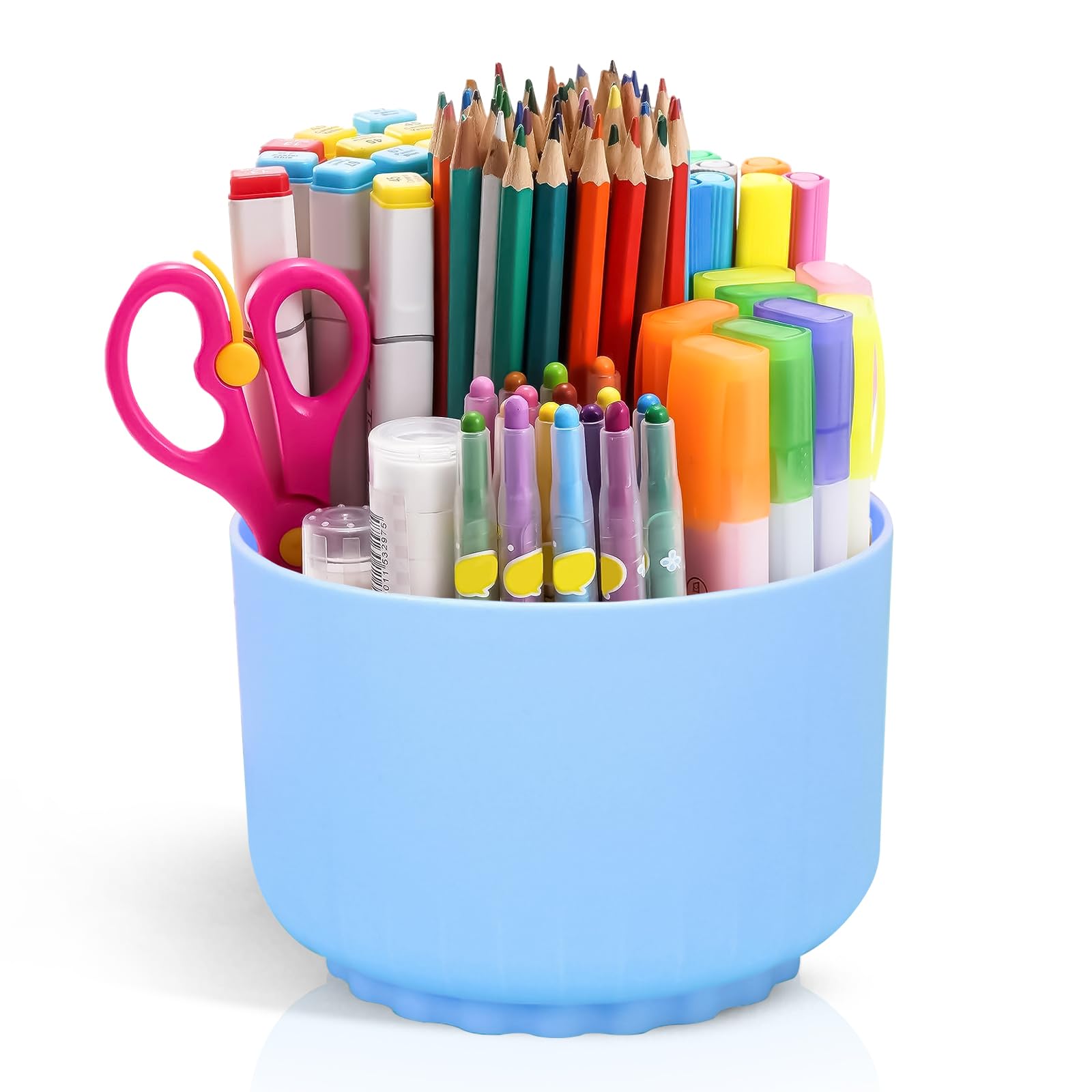 MANDRELL - Organizador escritorio giratorio, organizador escritorio 360 para organizador de rotuladores, organizador escritorio niña y niño para organizador lapices y accesorios escritorio (AZUL)