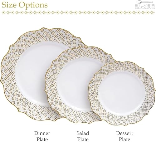 Miniatura 4 de SILVER SPOONS Platos desechables de postre de lujo (10 unidades), platos de plástico resistentes, suministros de fiesta dorados para baby showers,
