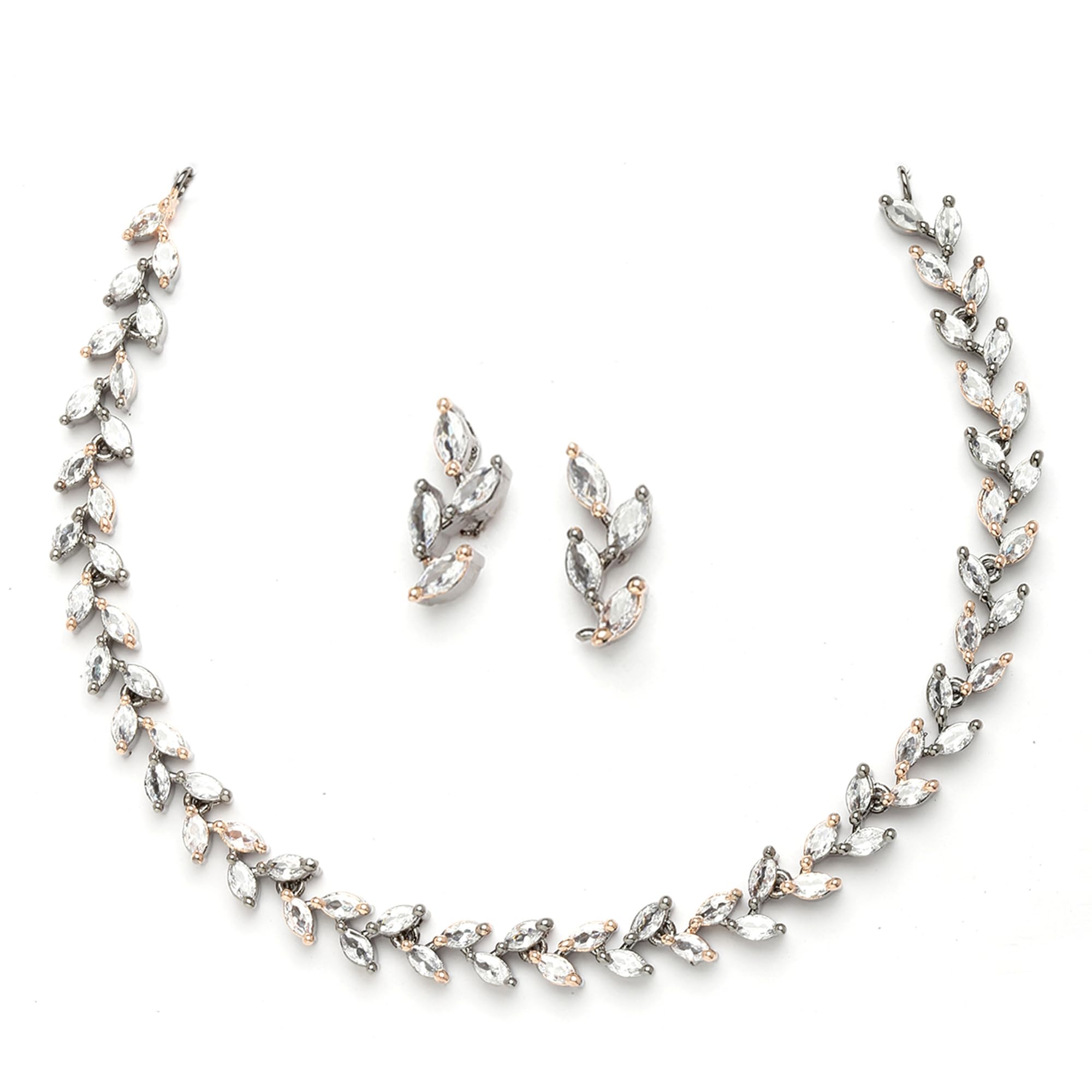 ZENEME Rose Gold-Plated Leaf Design Rose Black and White American Diamond Studded Jewellery Set (Rose Black White) (B0BQKQL7G1) Amazon Price History, Amazon Price Tracker