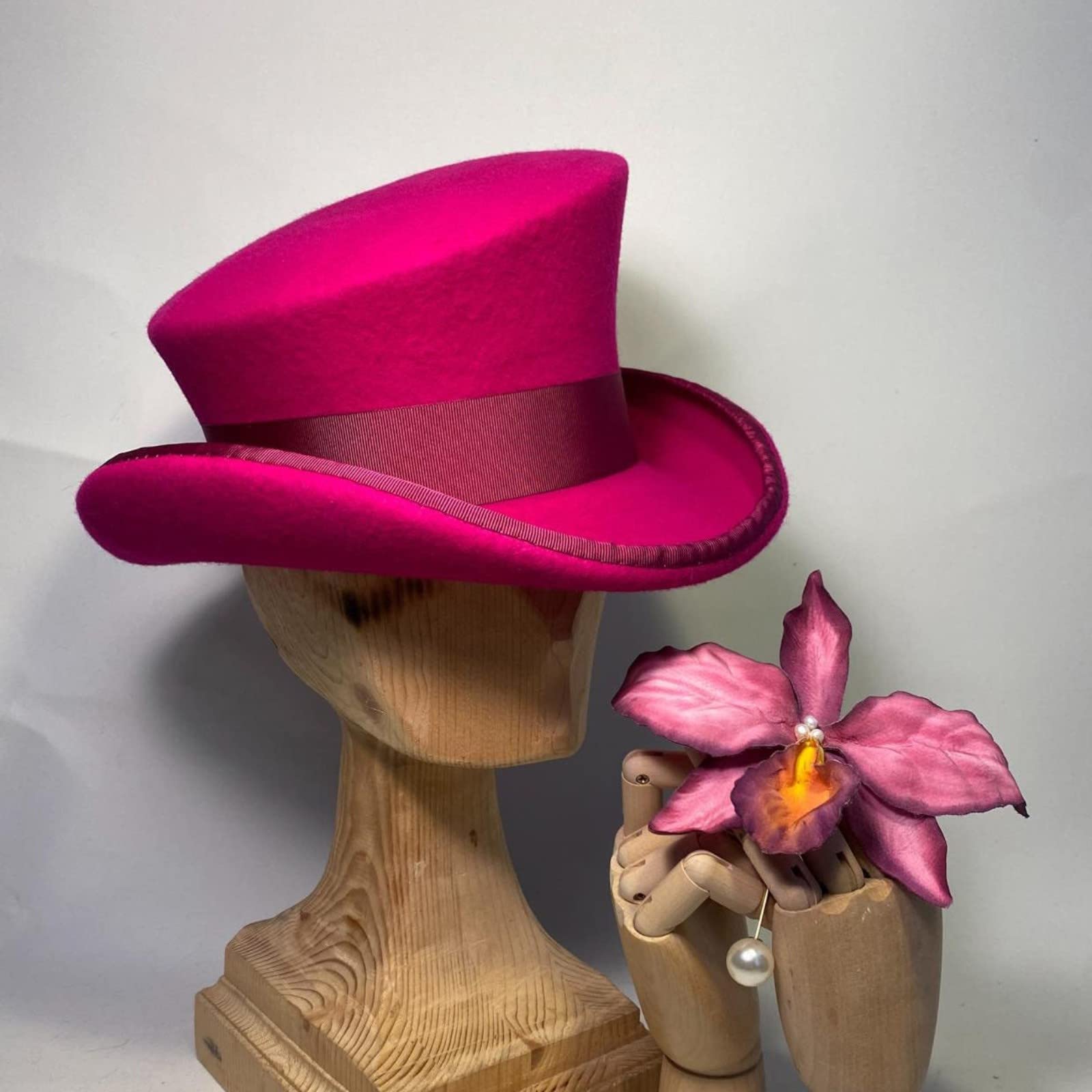 Asymmetric Top Hat Unisex - Wool Hat Women Men Hat Top, Hot Pink - Image 2
