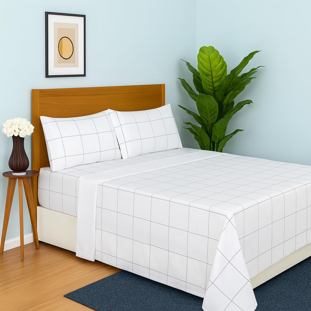 Dreamology Full Size Sheets 4 Pieces Microfiber Sheet Set Printed Sheet Set with Solid Cuffed Detail Full Bed