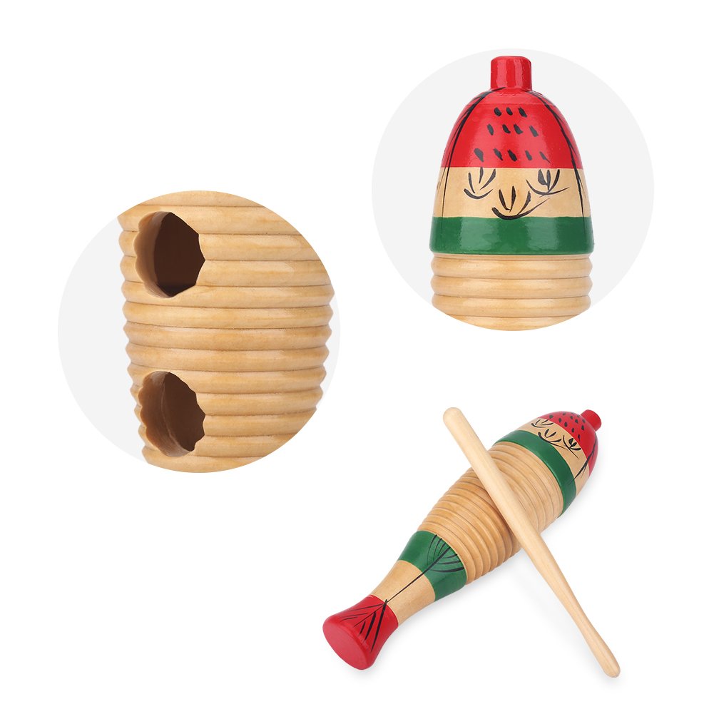 Wooden Guiro Wood Percussion Musical Instrument Colorful Fish-shaped Guiro Gifts with Rhythm Stick - Image 3
