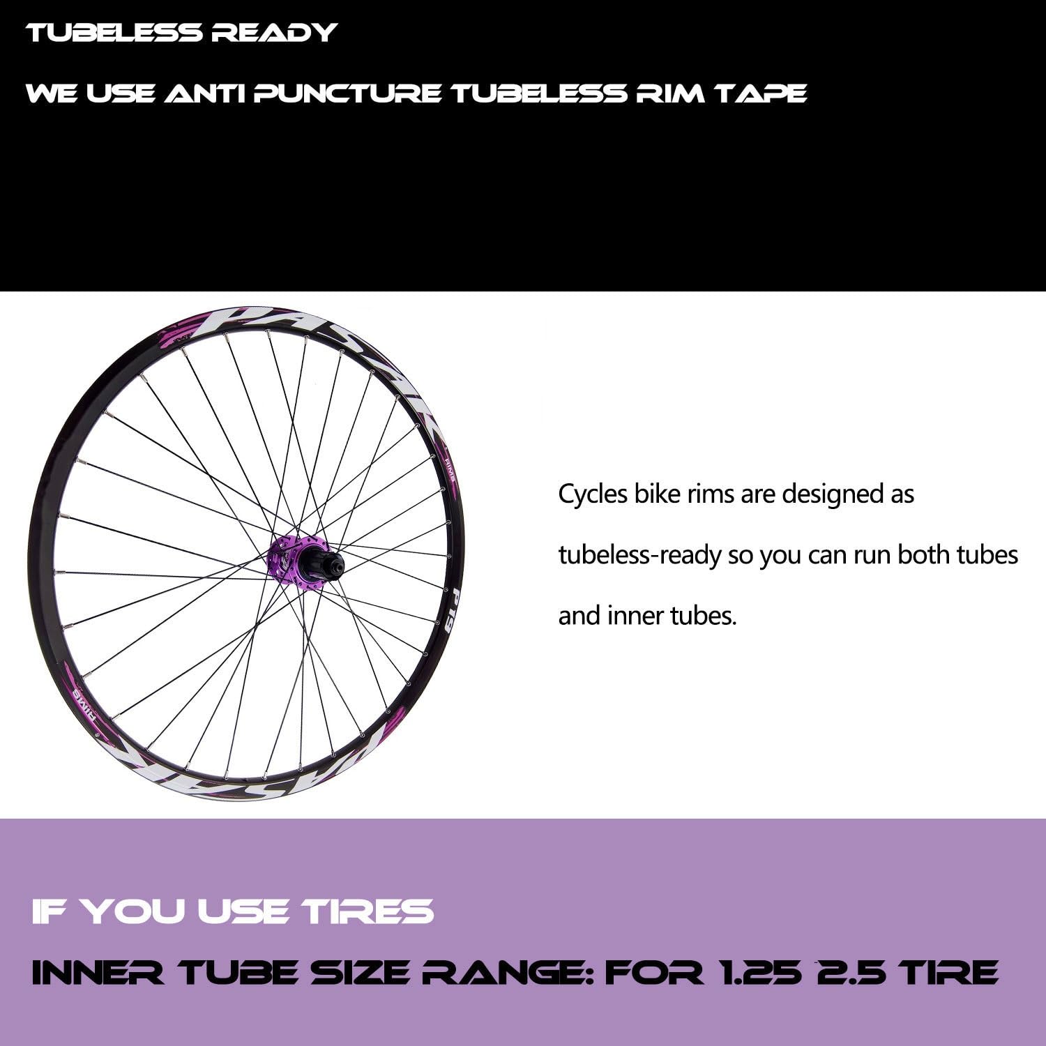 Ruota Anteriore per Mountain Bike da 26/27,5/29 Pollici, mozzo Posteriore HG-HUB con Freni a Disco a sgancio rapido, 32 Fori, Compatibile con Pneumatici da 1,25" a 2,5".