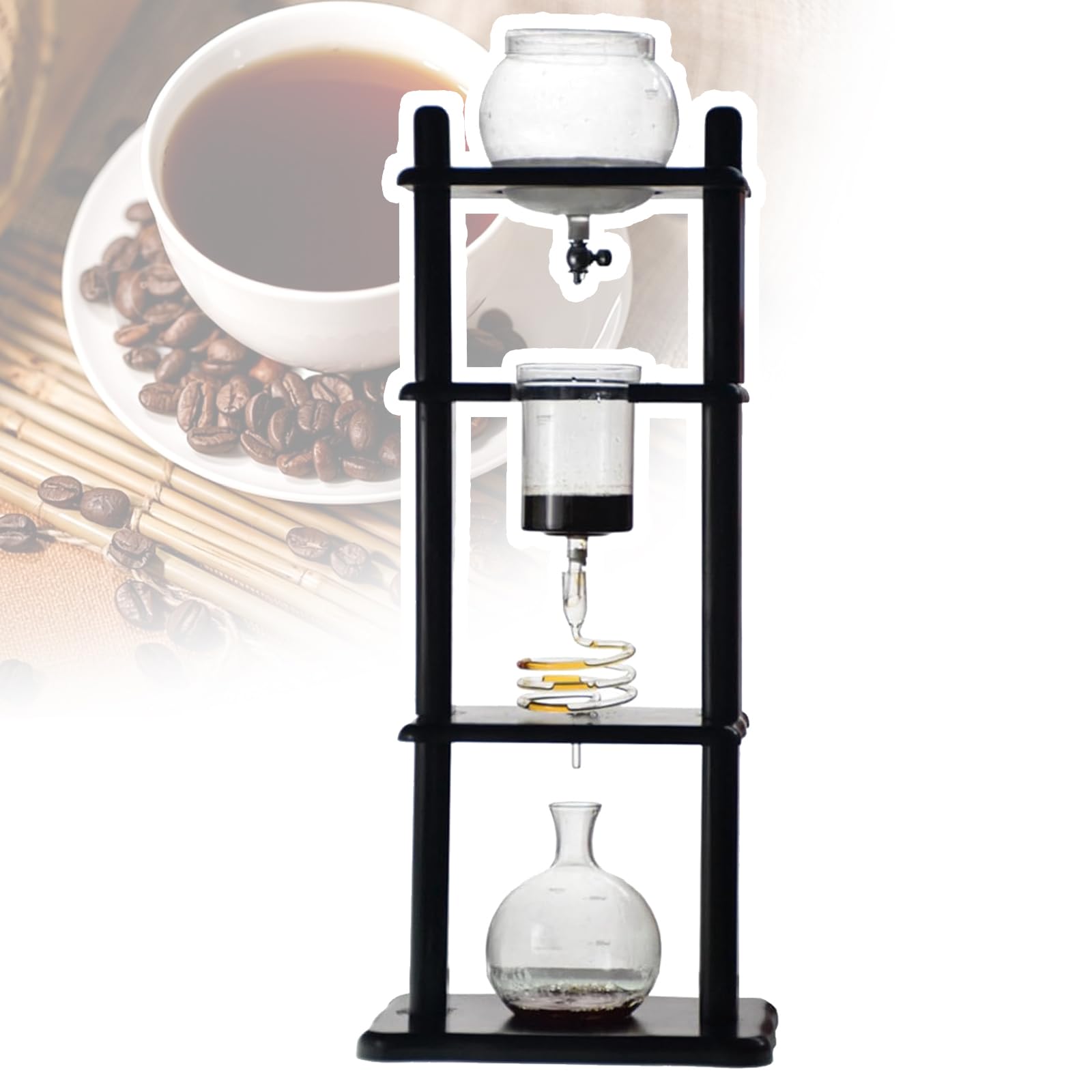 VILA SMO Cold Drip Coffee Maker, Slow Drip Japanese Cold Brew Maker, Black Wood Straight Frame, Large Capacity For 5-8 Cups, Ice Coffee Tower For Home Commercial And Office.