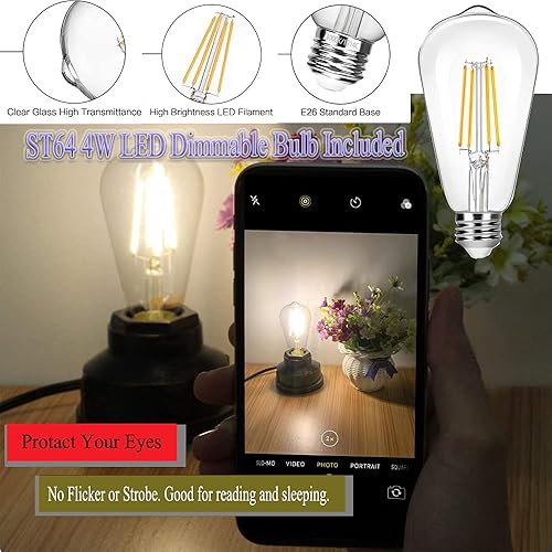 Miniatura 4 de Lámpara de mesa vintage con control táctil, bombilla LED regulable Edison de 4 W incluida, con 3 niveles de brillo, luz nocturna industrial de
