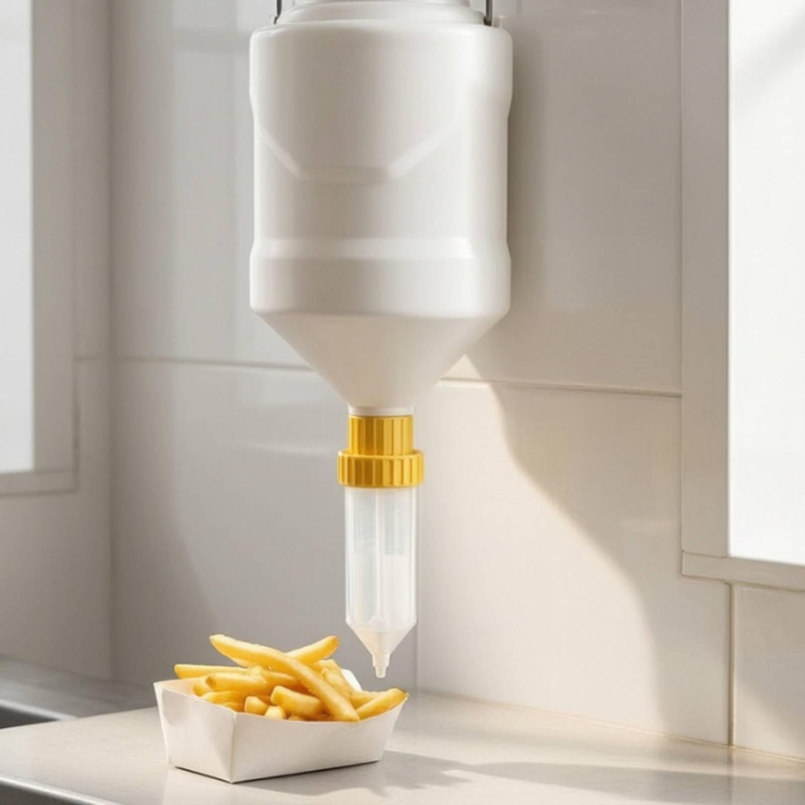 Dispenser di Salse da Appendere Semplice, 3 Litri Tondo, 3 Litri Tondo Con Anello Di Fissaggio Giallo
