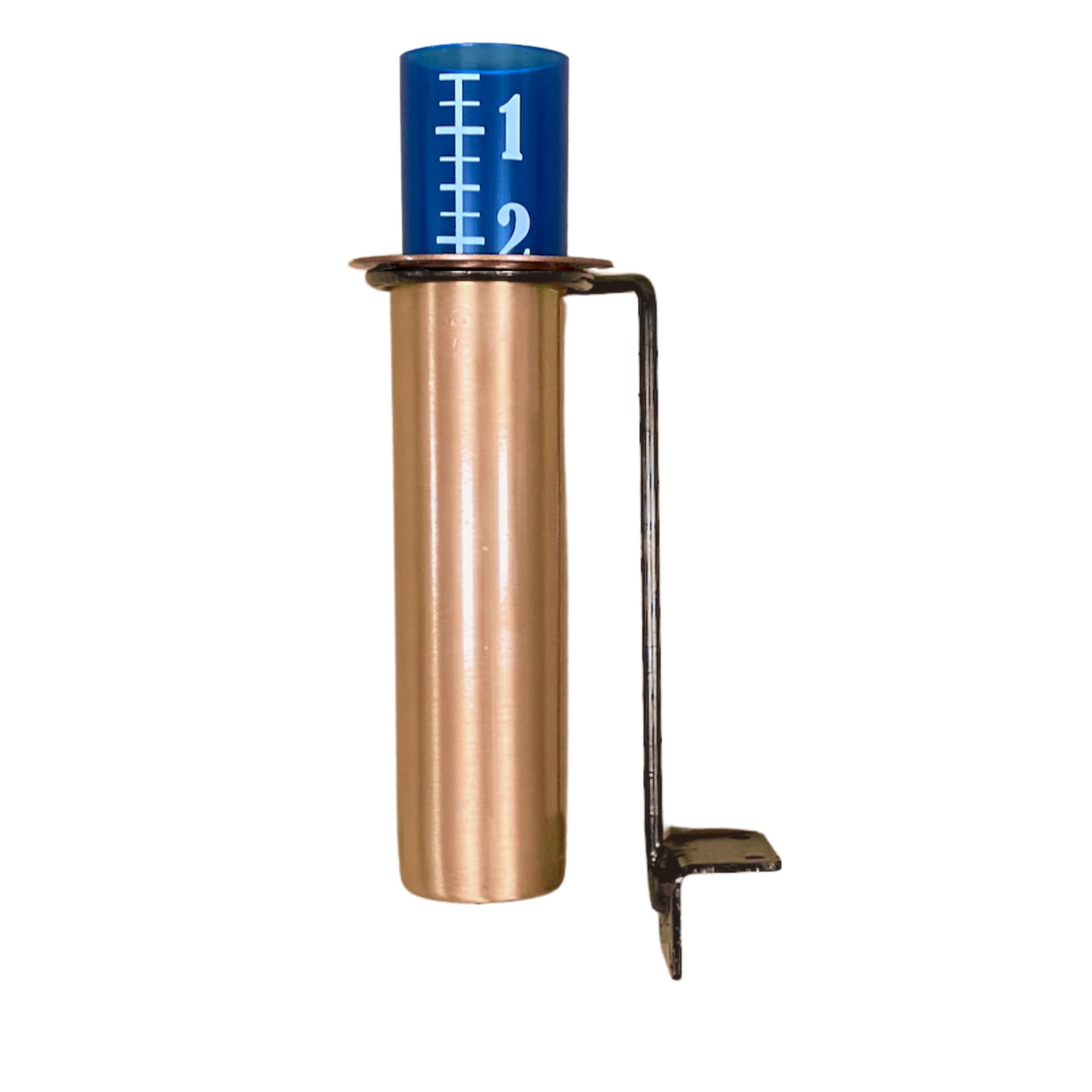 World's Coolest Rain Gauge Copper Rain Gauge Outdoor w/Wood Rail Steel Mount - Accurate, Decorative Garden Rain Gauges for Yard, Shatterproof, Winter-Safe - The Original Floating Rain Gauge