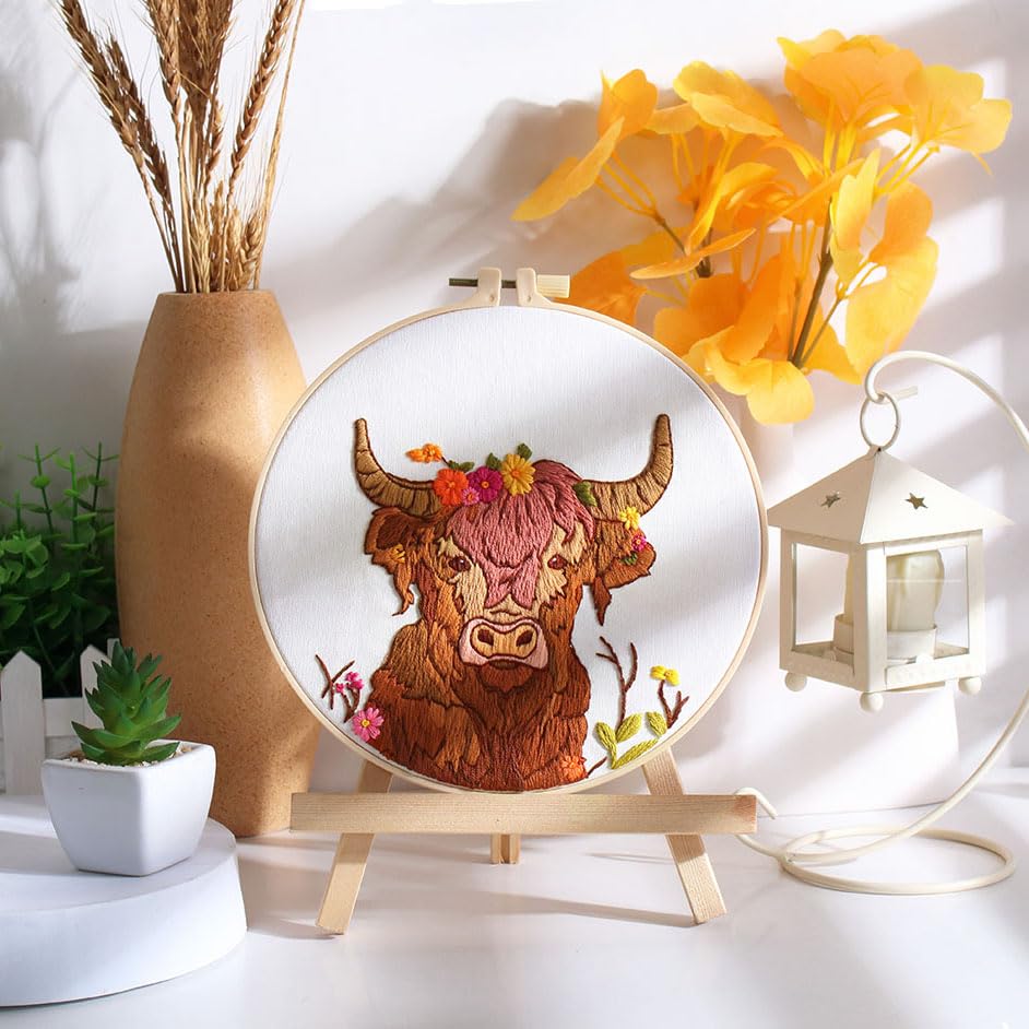 Image of Offizon 2 PCS Embroidery Kit for Beginners Stamped Cos Pattern | Cross Stitch DIY Craft Set, Hoop Included, Animal Embroidery Accessories, Stitching Sewing Kit Gift for Adults