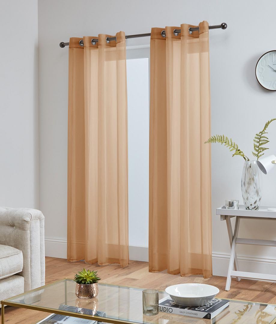 John Aird Lucy Voile Curtains - Eyelet - Pair - 2x Voile Panels (Latte, 58" Wide x 81" Drop)