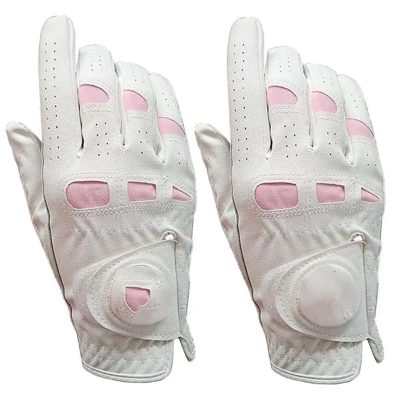 Guanti Golf 2 Pezzi Guanti da Golf in Pelle da Donna Mano Sinistra Destra Rosa Adatti for Ragazze golfiste Guanto Golf(Worn on Right Hand,Medium)