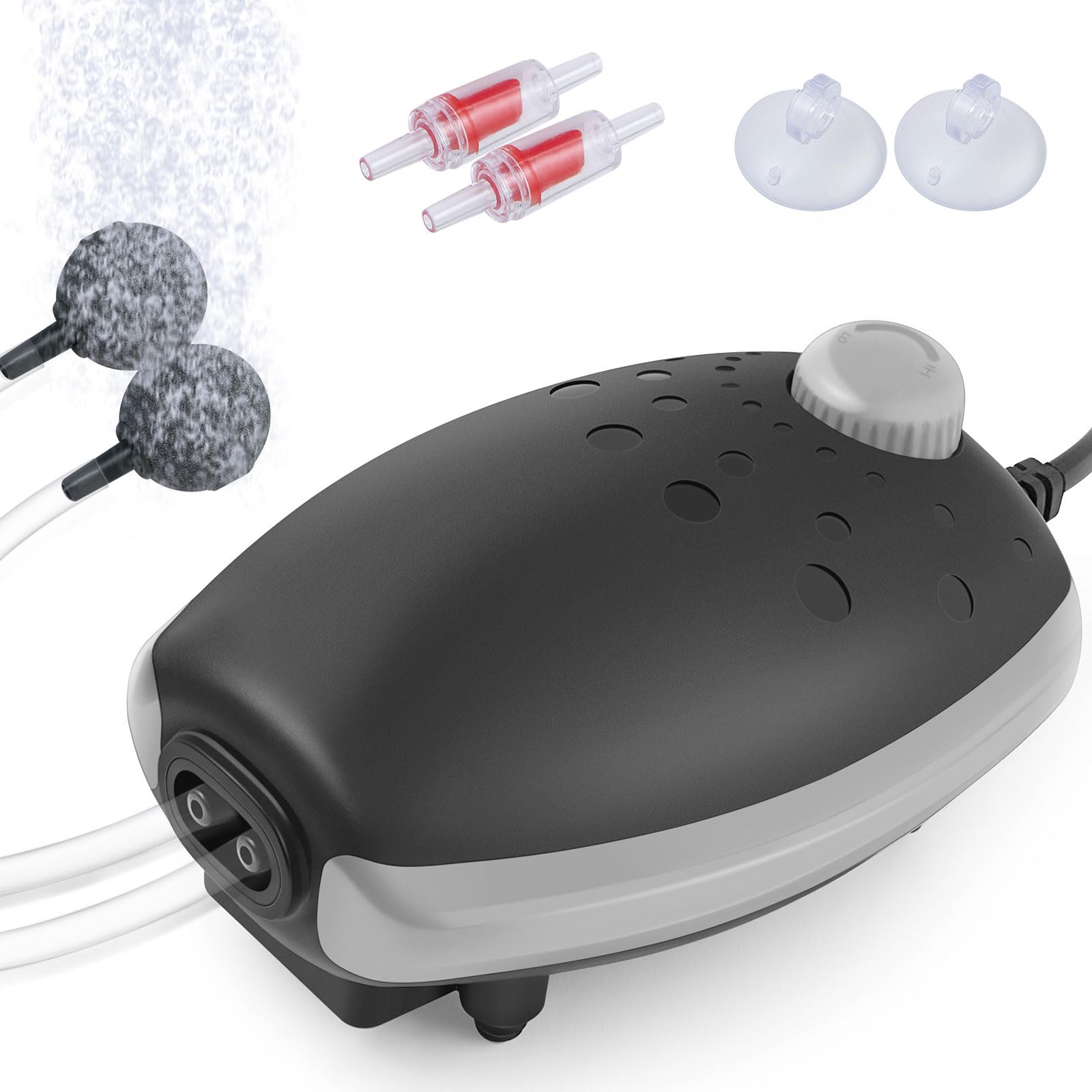 FEDOUR 3W Bomba Aire Acuario, Doble Salida Bomba de Aire silenciosa para pecera de hasta 400L, Bomba de Aire para Acuarios Potente de 300LPH