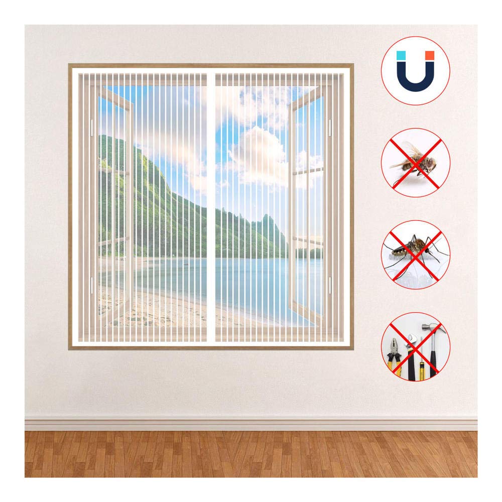 Mosquito Net for Window, 115x115cm Window Screen,Fly Insect Screen with Magic Tape Mosquito Protection, Shuts Automatically,Easy to Install