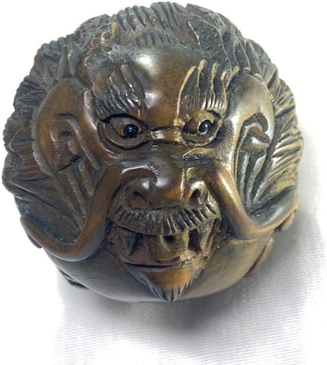 丸玉　柘植　置物　十二支龍　黄楊繊細彫刻　木製 柘植材 丸根付 十二支龍ストラップ、置物、縁起物黄楊繊細彫刻