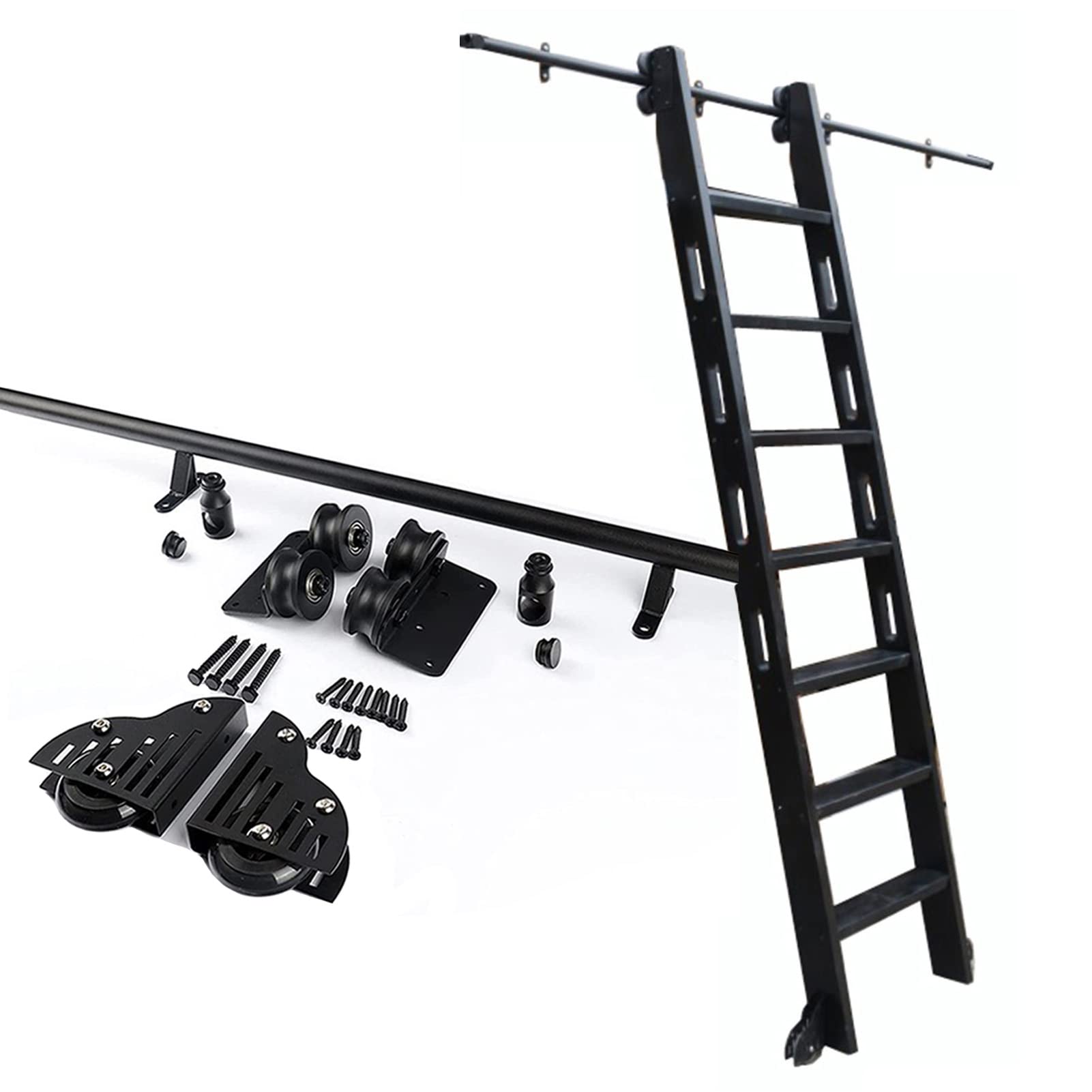 DFGHNBVC Rolling Ladder Hardware Library Sliding Ladder Hardware Kit 3.3Ft- 20Ft, Sliding Library Ladder Rail Door Track Kit With Floor Roller Wheels,Onecolor-20Ft/600Cm Track Kit