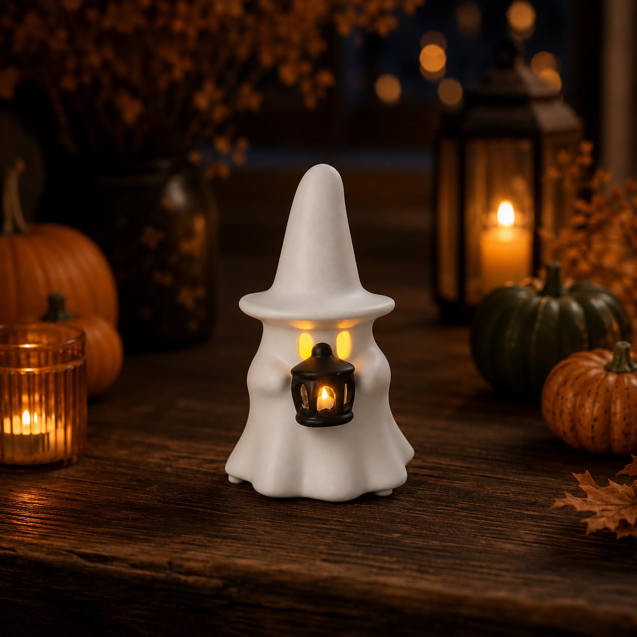Luminous Ghost Ornament Set, Ghost Pumpkin Lantern Statue, Cozy Halloween LED Desktop Decors, Cute Halloween Ghosts Decorations, Lighted Ghosts Figurines for Mantel, Shelf, Desk, Party Decor